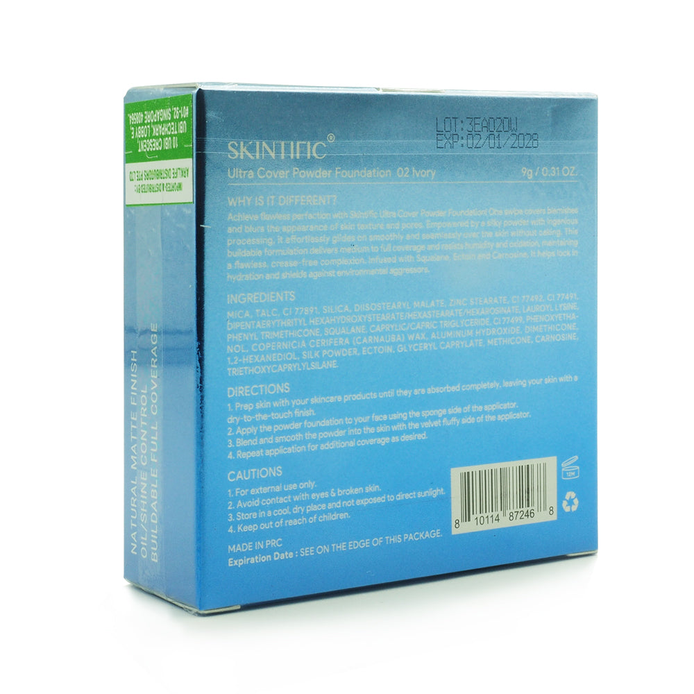 Skintific, Ultra Cover, Powder Foundation, 02 Ivory, 9 g
