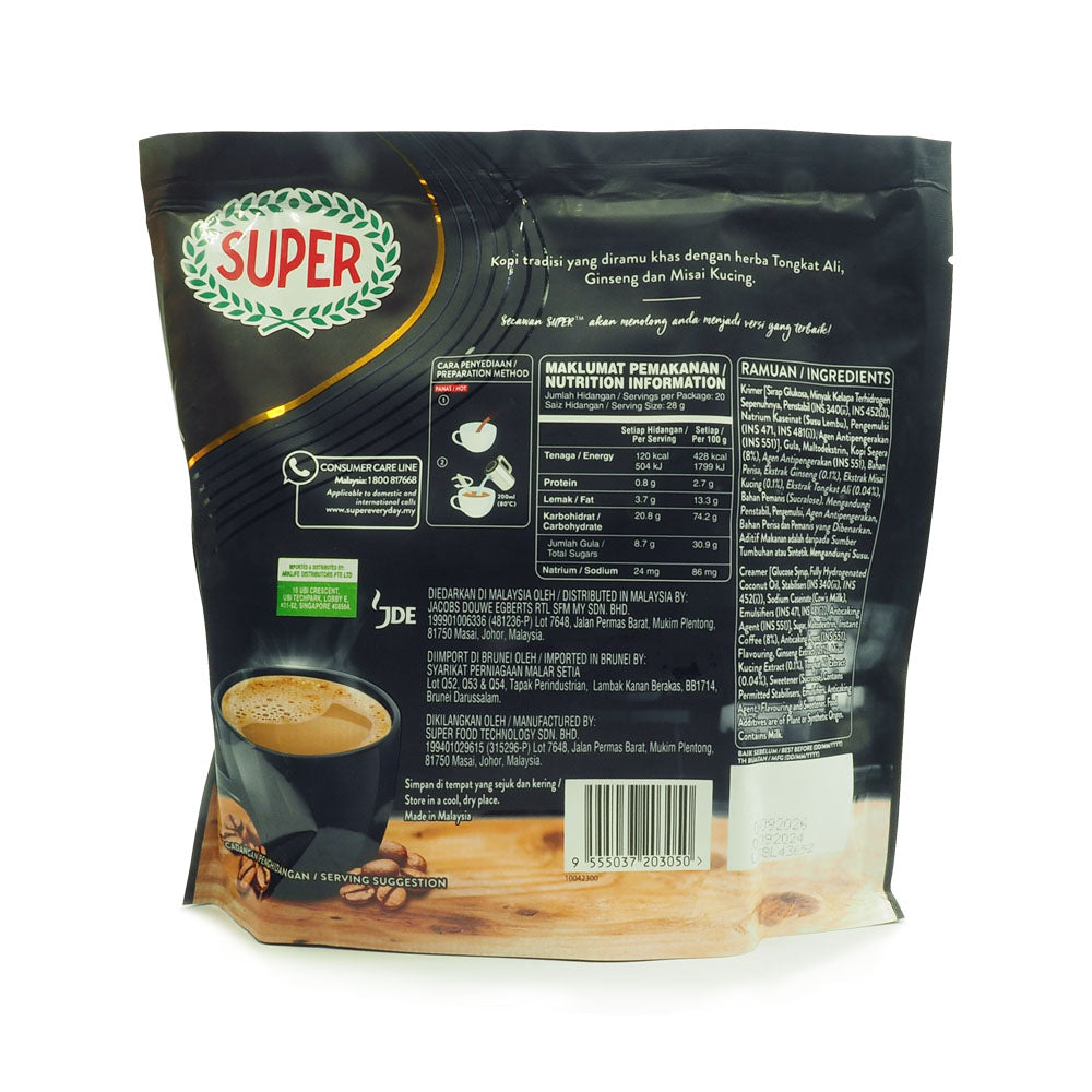 Super Power, Kopi Tongkat Ali Ginseng Dan Misai Kucing 6 in 1, 20 sachets X 30 g