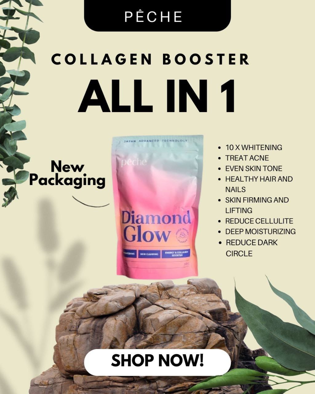 (NEW PACKAGING) PECHE, Diamond Glow, Whitening & Energy Booster