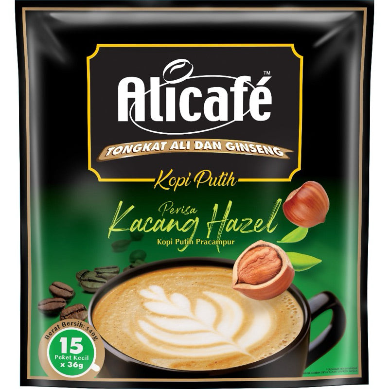 Power Root Ali Cafe Tongkat Ali dan Ginseng White Coffee Perisa Kacang Hazel 15 sachets x 40g