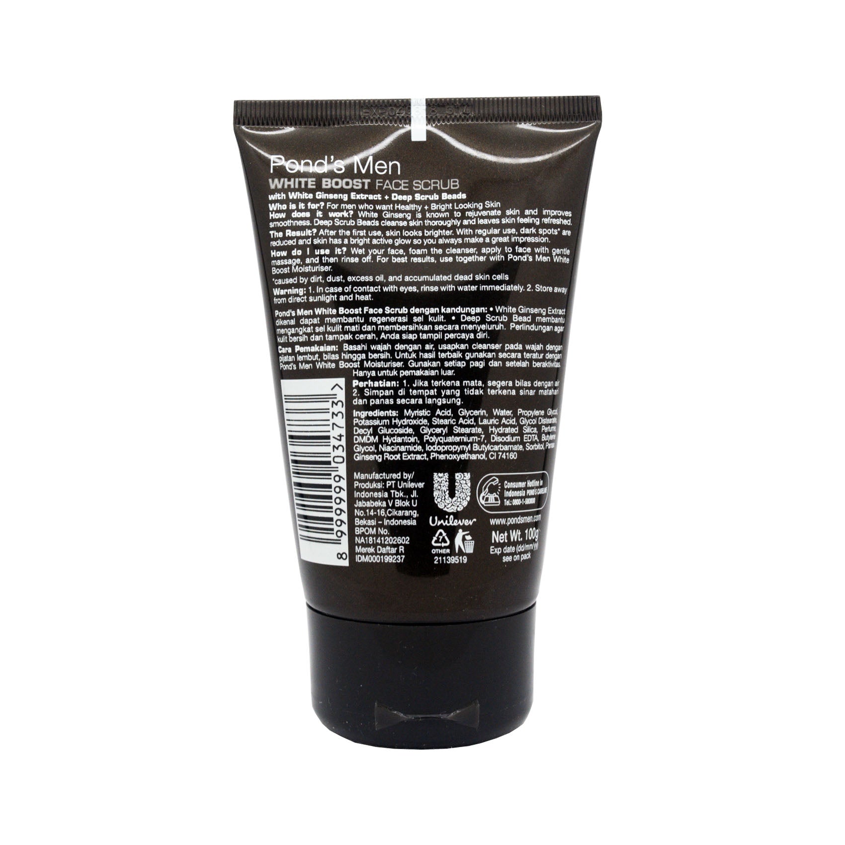 Pond's, Men Bright Boost Brightening + Dark Spots Cleanser Facial Scrub, 100G