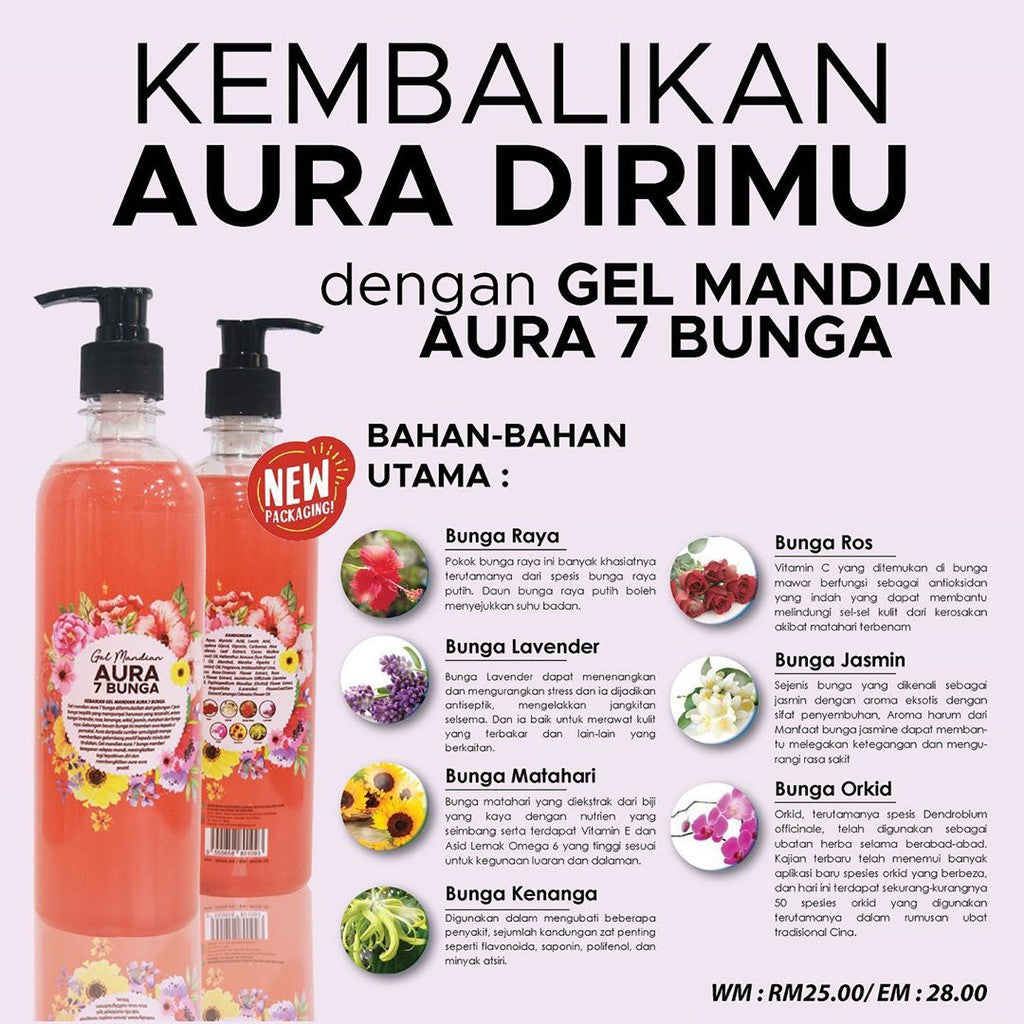 D'herbs, Gel Mandian, Aura 7 Bunga, 500 ml