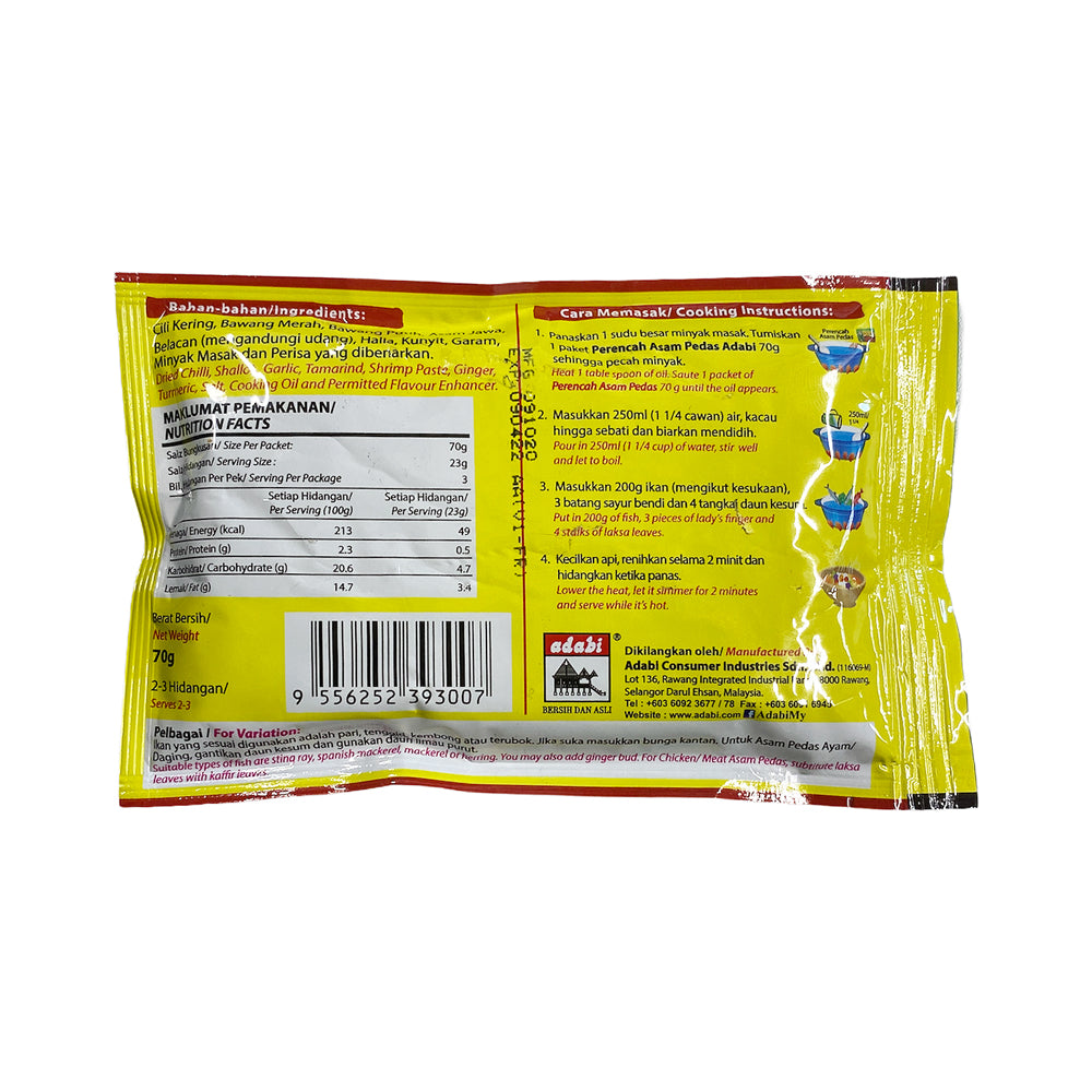 Adabi, Perencah Asam Pedas, Hot & Tangy Paste, 70 g