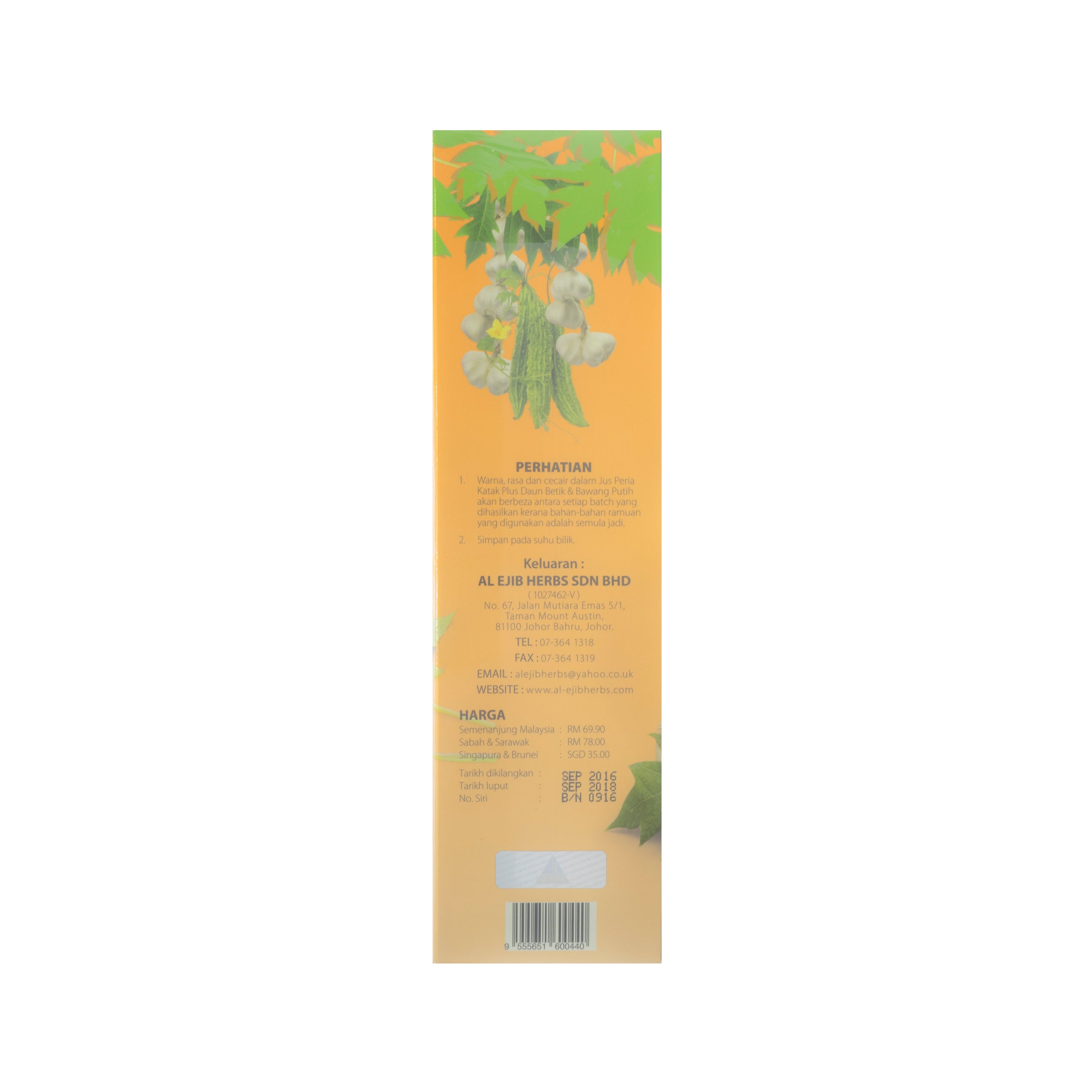 Al Ejib, Jus Peria Katak Plus Daun Betik & Bawang Putih, 400 ml