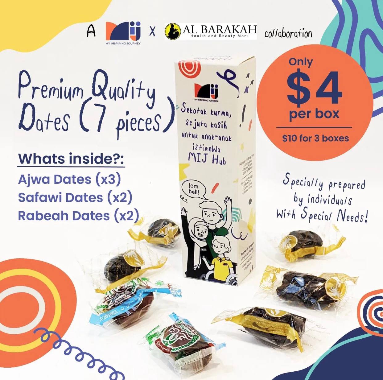 MiJ Hub, Assorted Individually Wrapped Dates, 7 pcs