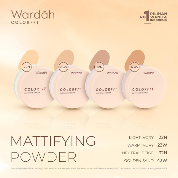 Wardah, Color Fit, Mattifying Powder, 22N Light Ivory, 15 g