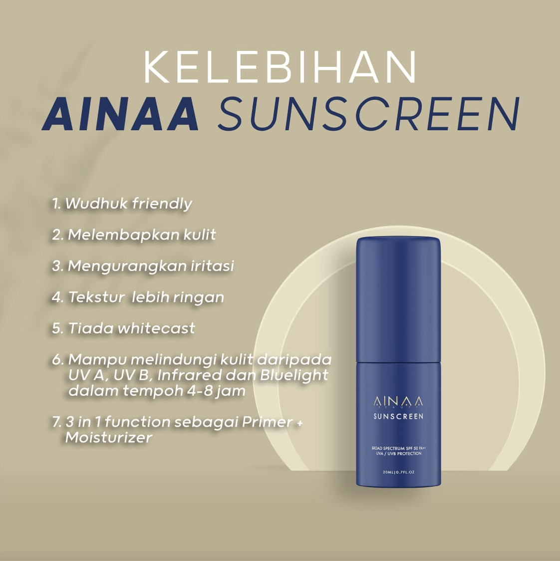 Ainaa Beauty, Sunscreen, SPF50 PA ++ 20ml