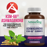 Amazing Superfoods Premium Ashwagandha KSM-66 Raspberry Flavor 60 Gummies