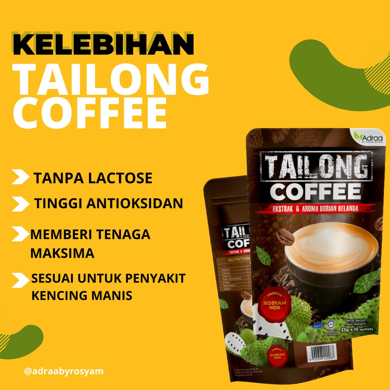 Adraa, Tailong Coffee, 23 g x 15 sachets