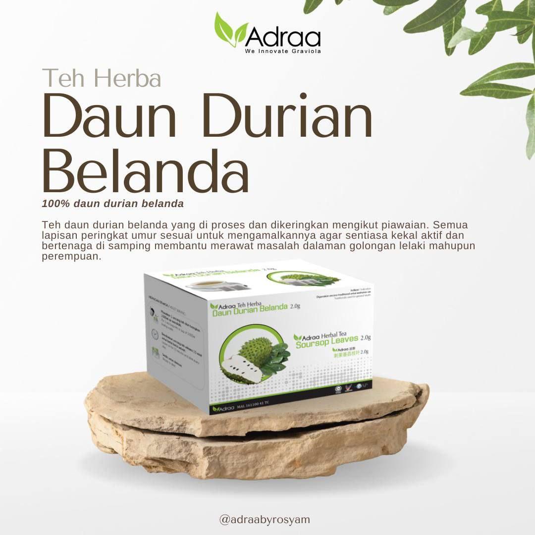 Adraa, Teh Herba Daun Durian Belanda, 20 sachets x 2 g