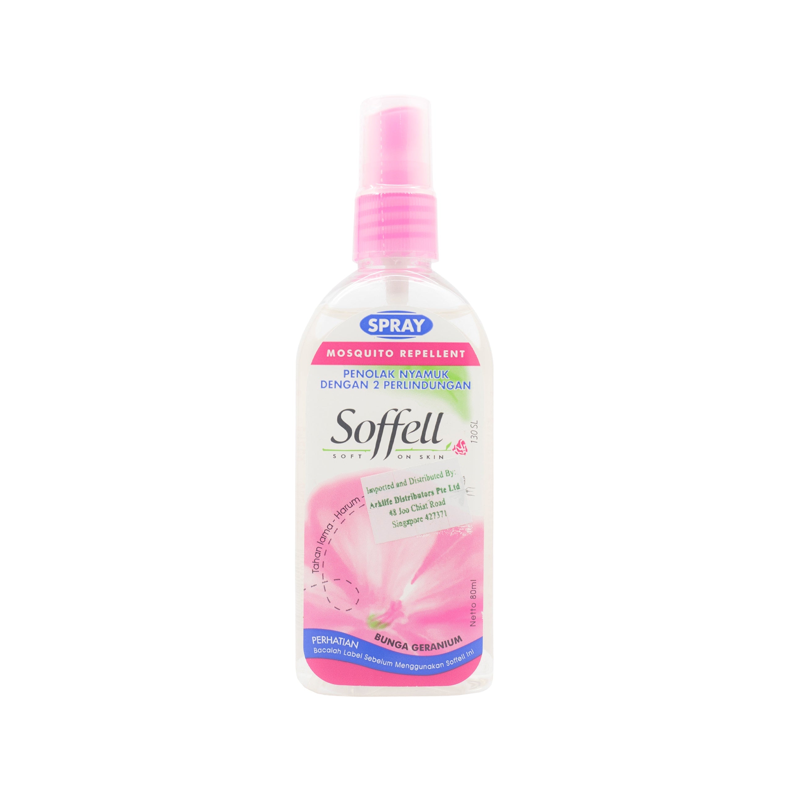 Soffell, Mosquito Repellent Spray, Bunga Geranium, 80 ml