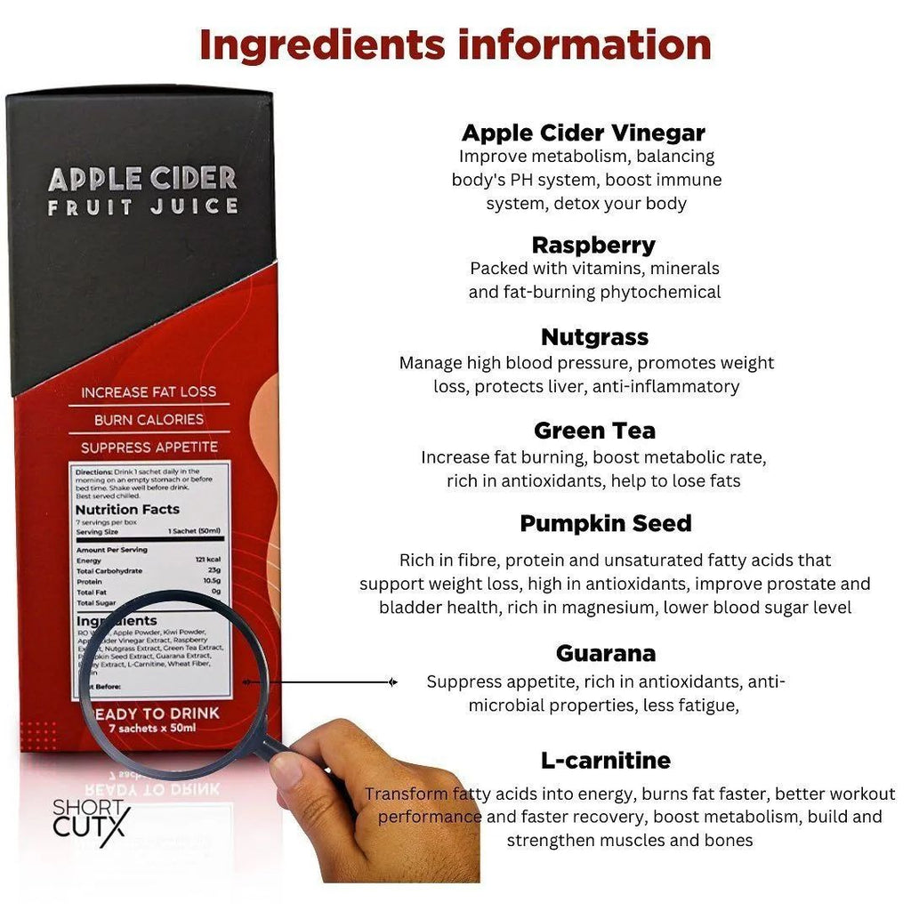 ShortCutx, Fat Burner, Apple Cider Fruit Juice, 7 sac x 35 ml Al